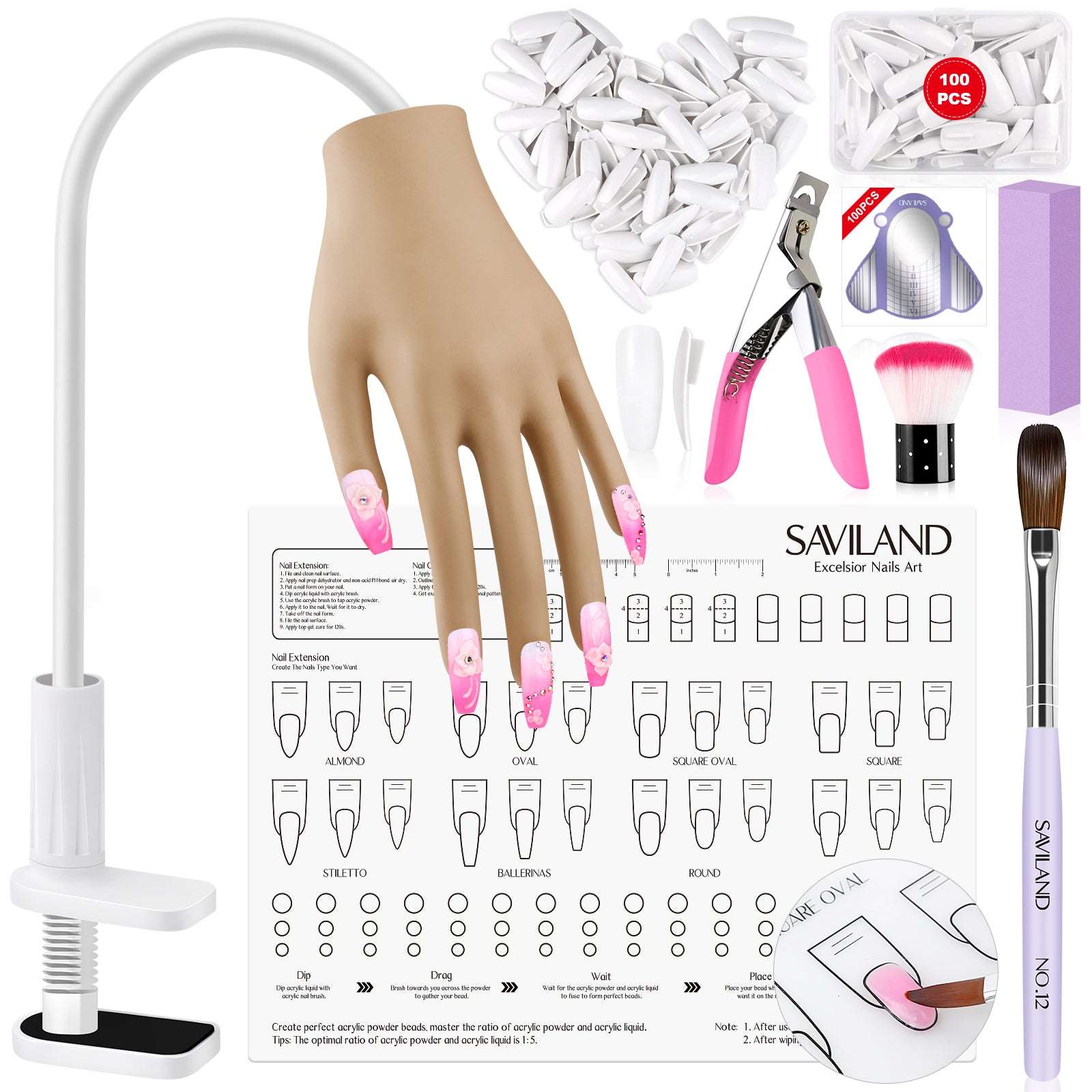 Nail Practice Hand For Acrylic Nails-flexible Nail Training Hand Kit, Fake  Mannequin Model Training Hand With 300 Pcs Nail Tips, Nail Files And Clippe