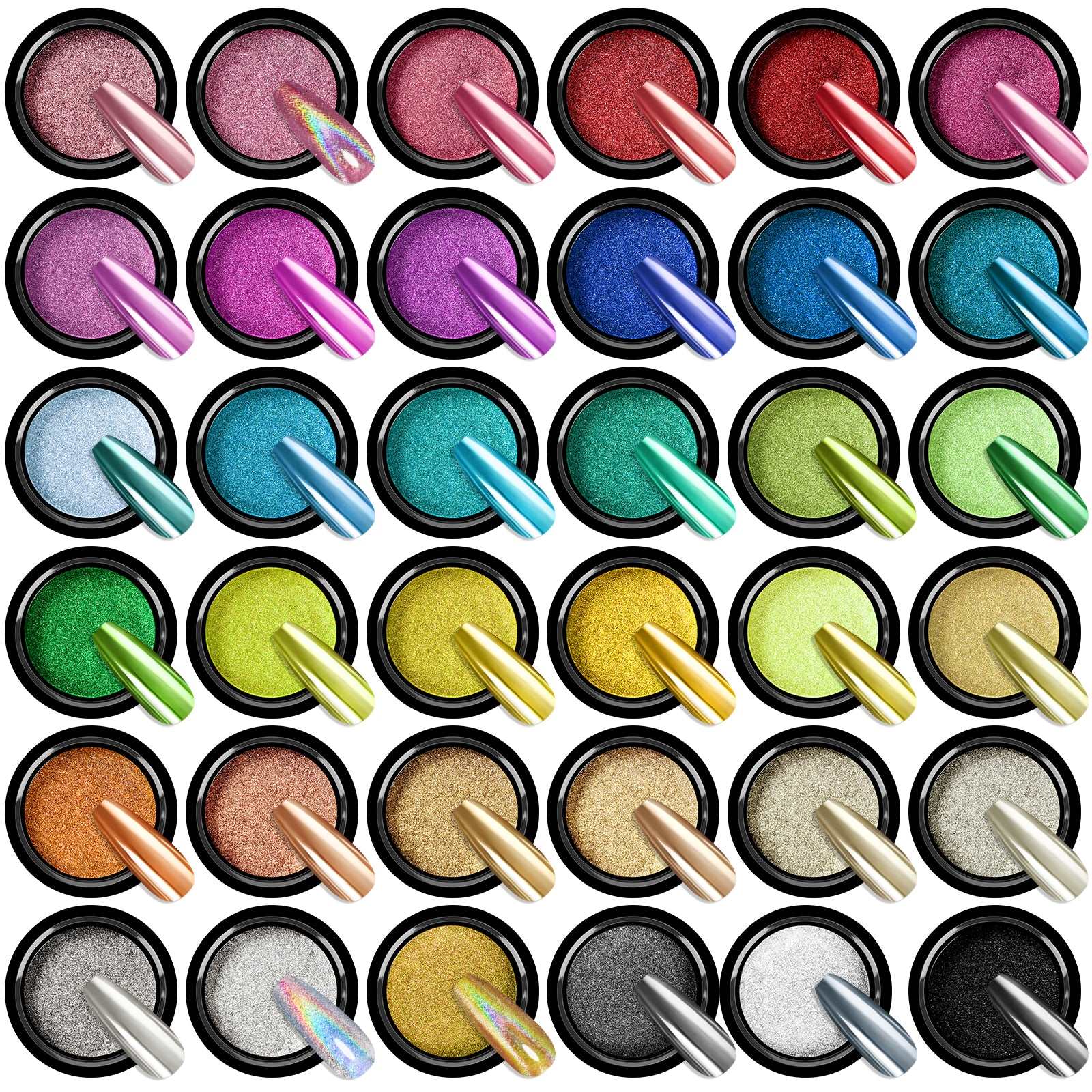 Saviland Solid Chrome Nail Powder Set - 6 Colors Nail Art Powder