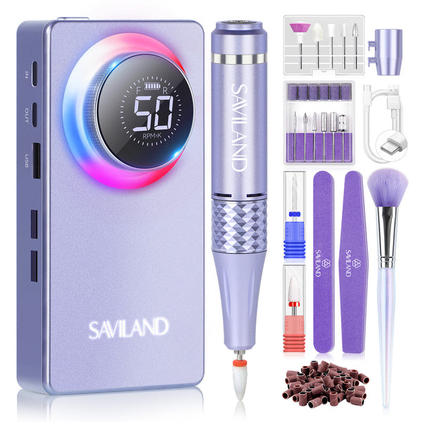 Saviland 2024 50000RPM High Tech Fast Removal Electric Nails Drill Kit 6000mAh Rechargeable Machine