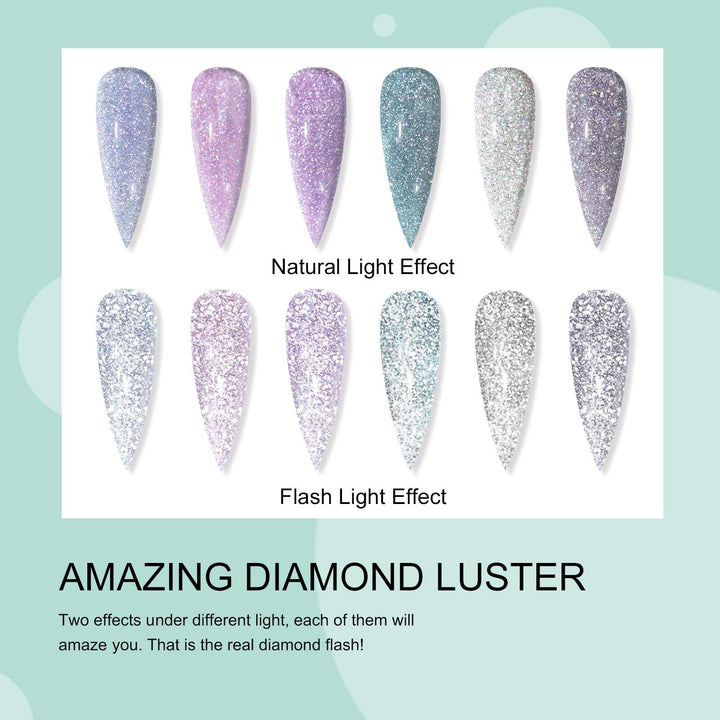 Gel Nail Polish Kit - 6 Colors Glitter Super Diamond Reflective