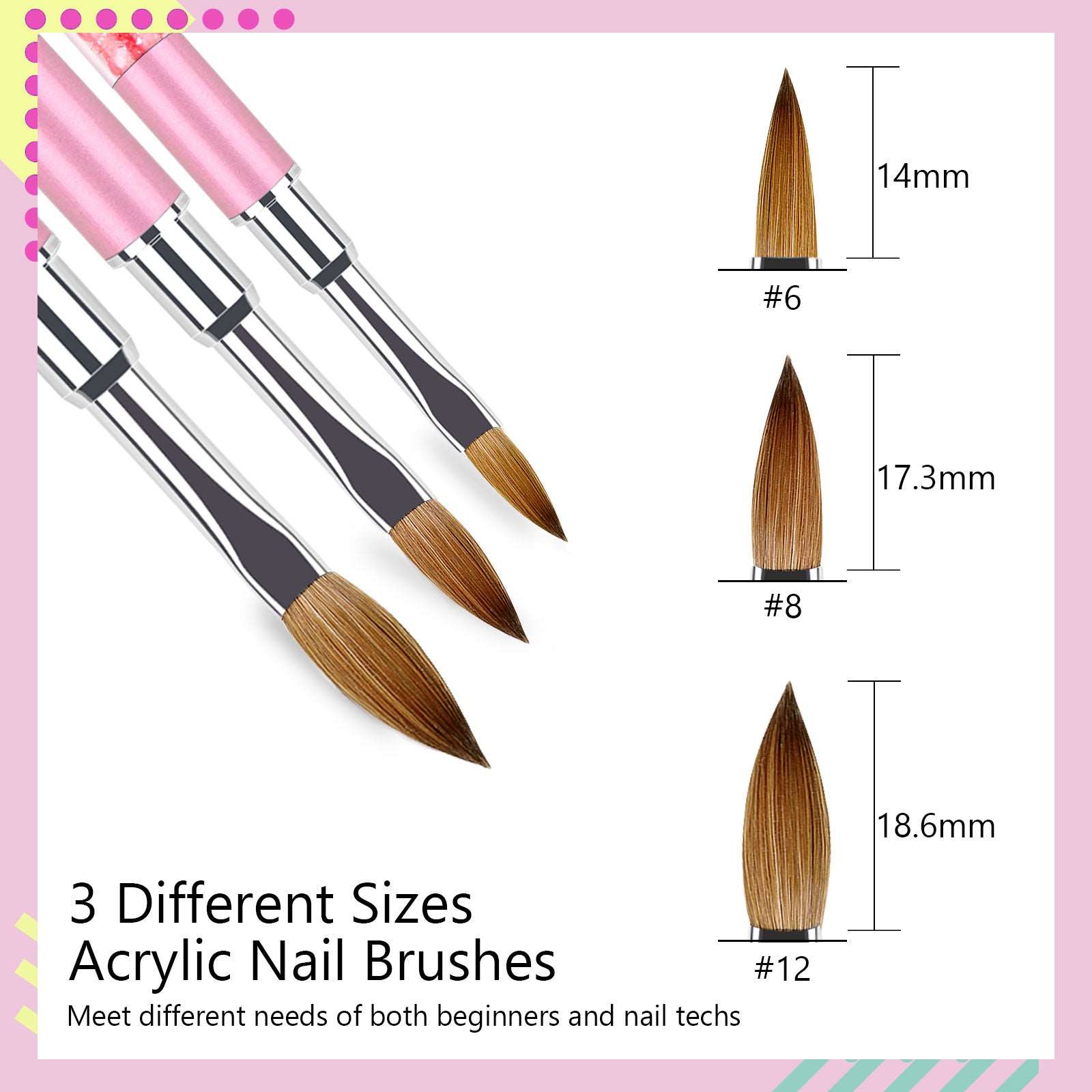 Saviland 3PCS Acrylic Nail Brush Set, Dual-End Acrylic Nail Brushes for  Acrylic Application, Size 8/10/12/14/16 Acrylic Brushes for Nails  Professional