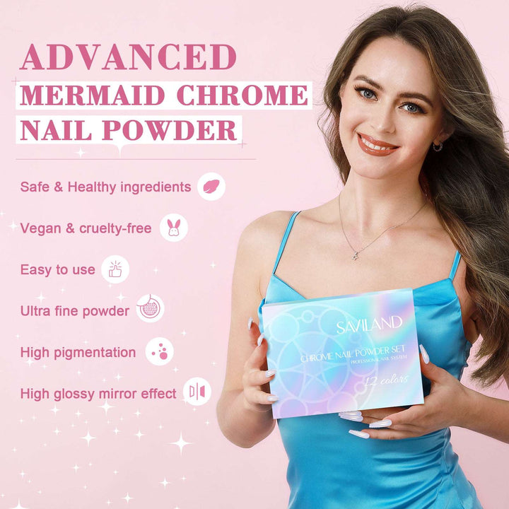 12 Colors Chrome Nail Powder Kit and  Aurora Mirror Effect