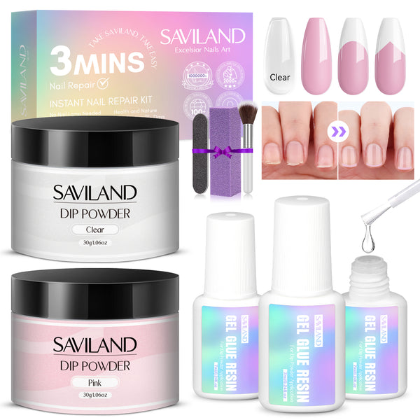 [US ONLY]Cracked Nail Repair Kit - Clear & White Dip Powder with Nail Glue