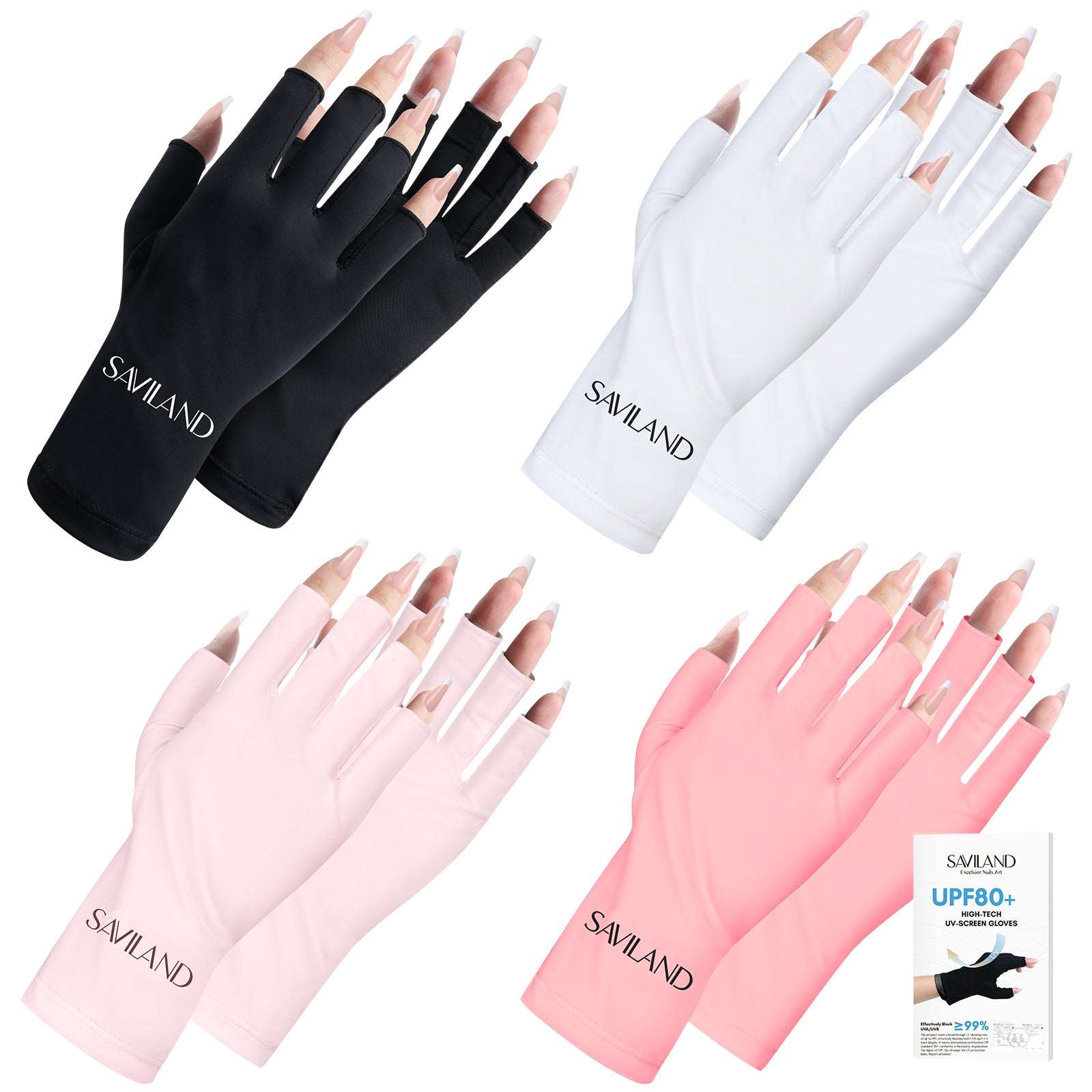  Saviland U V Glove for Nail Lamp - 2 Pairs Lace UPF60+  Professional U V Protection Gloves for Manicures, Fingerless U V Light  Gloves for Anti U V Glove Protect