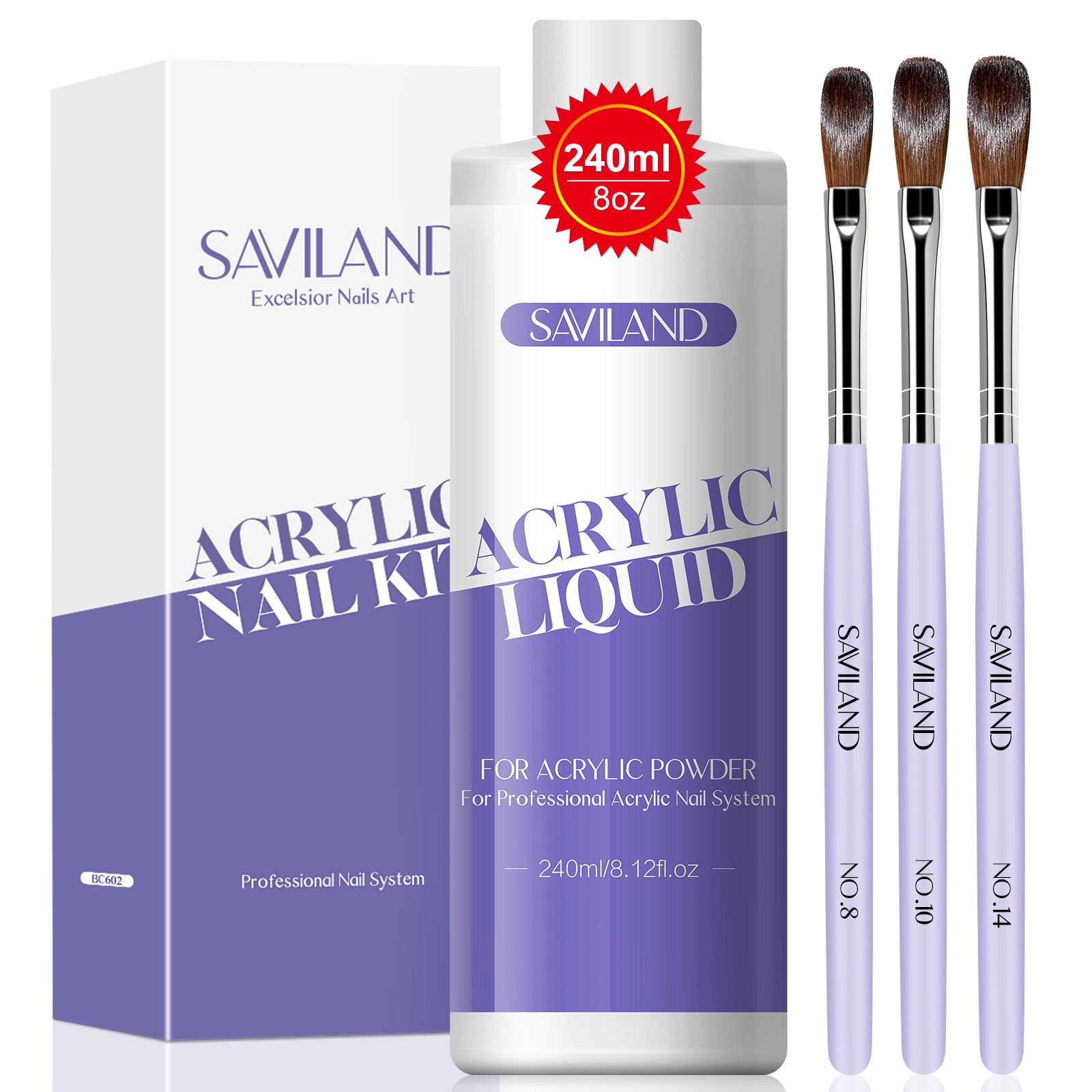 Saviland 3PCS Acrylic Nail Brushes Set - Nail Art Brushes for Acrylic  Powder Application Nail Extension(Size 8/10/14 ) 