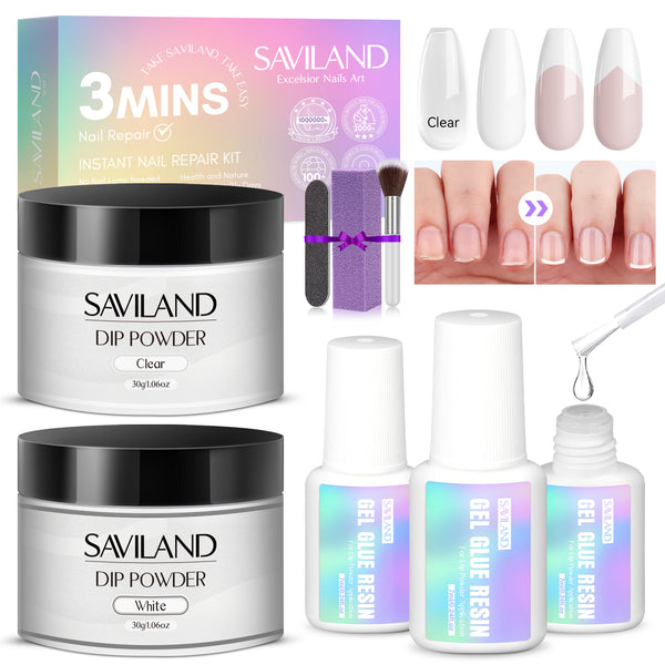 [US ONLY]Instant Nail Repair Kit - Clear & White Dip Powder with Nail Glue