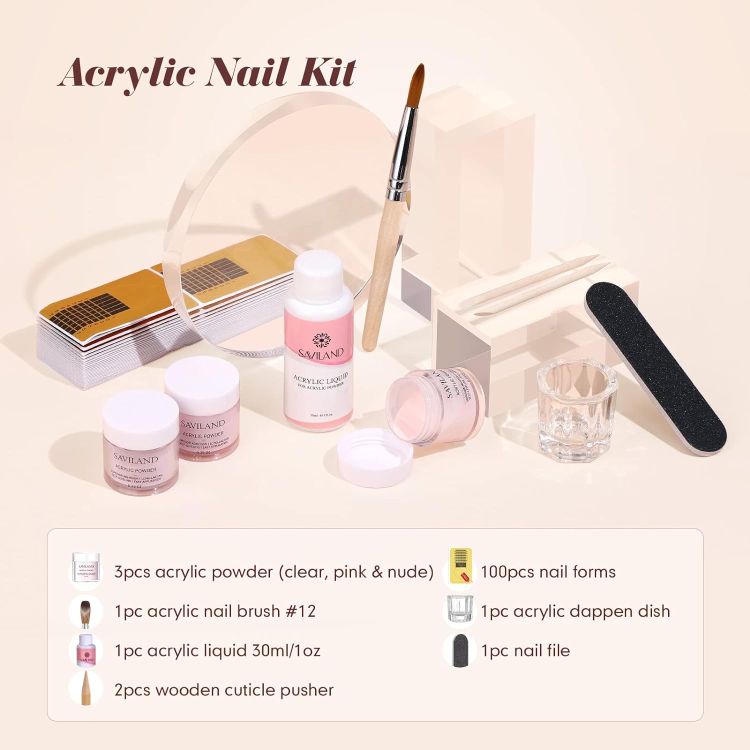 Complete Acrylic Nail Kit For Beginners - Clear Pink Nude Acrylic Powder,  Professional Nails Kit Acrylic Set Manicure Tools Acrylic Supplies Gift For