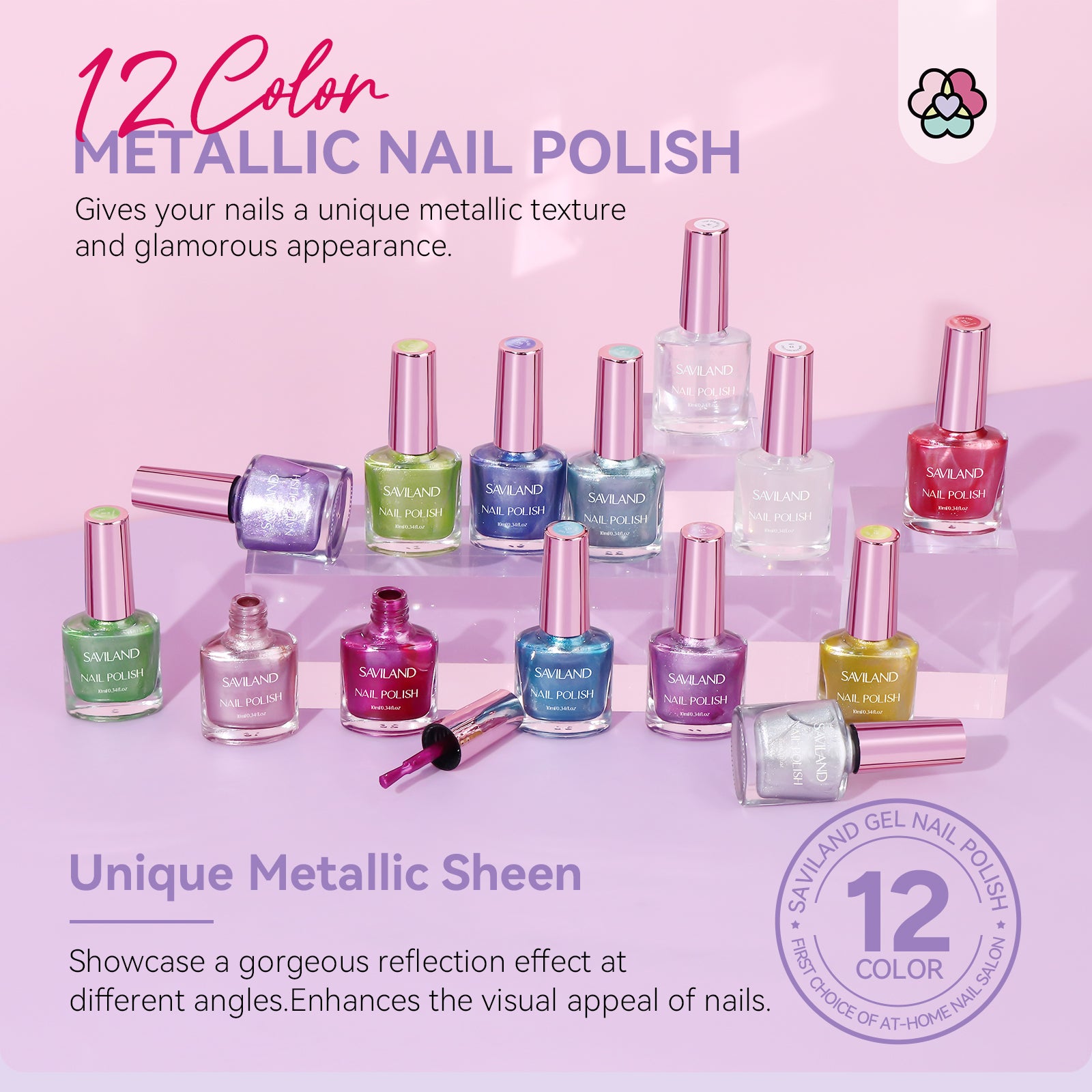 12 Colors Mirror Metallic Chrome Nail Polish Kit - Saviland