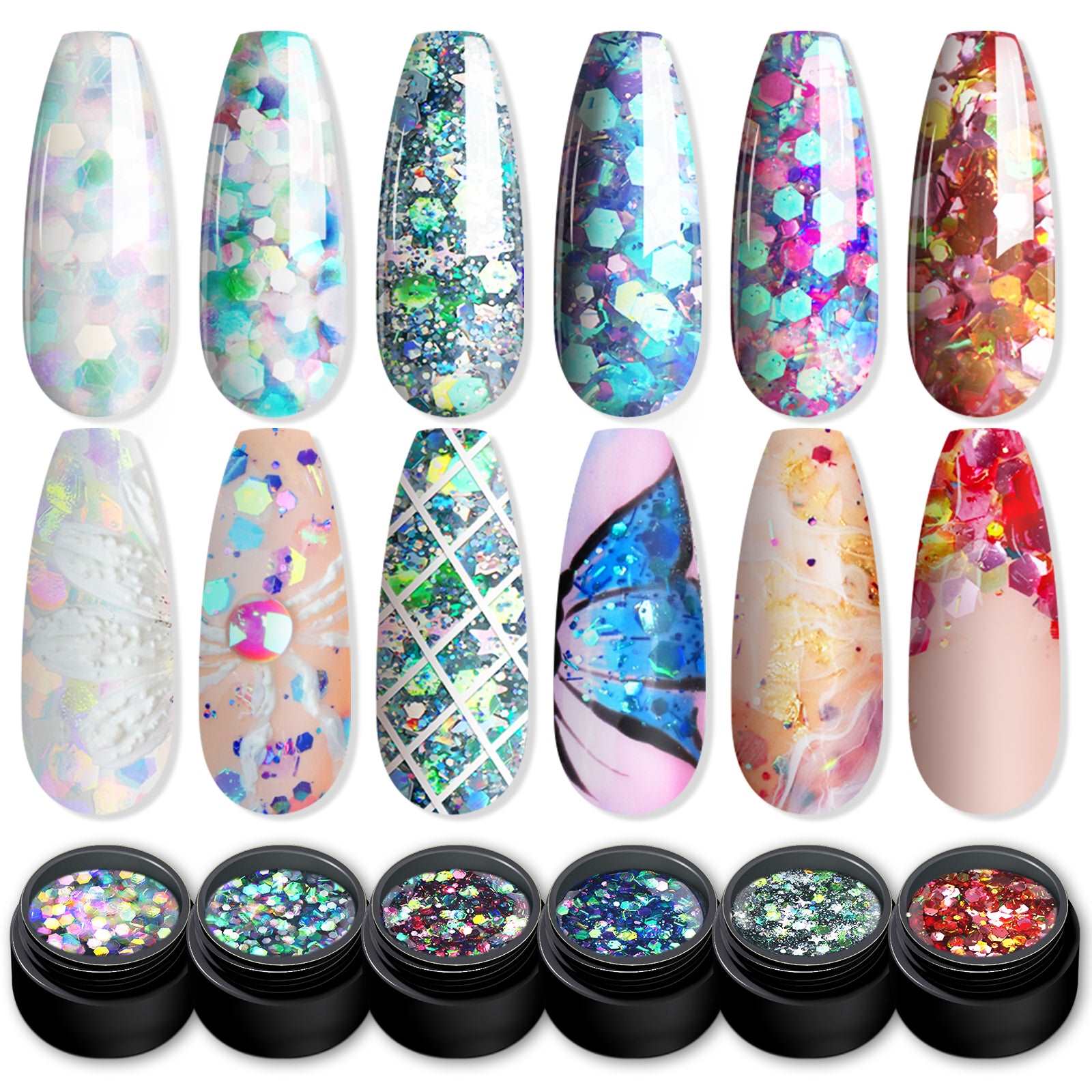 SWEETSHION 6 Color Flash Diamond Nail Polish Glitter Gel Cube Nail Gel 9ML  Glitter for Candle Making (B, One Size)