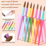 7PCS Rainbow Colorful Acrylic Nail Brush Set - Size 6/8/10/12/14/16/18