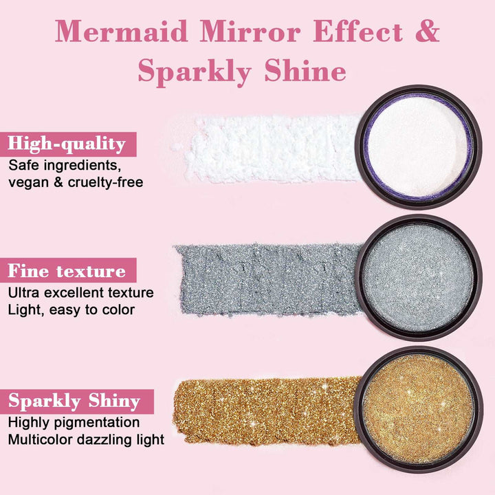Nail Powder Mermaid Mirror, Mermaid Chrome Nail Powder