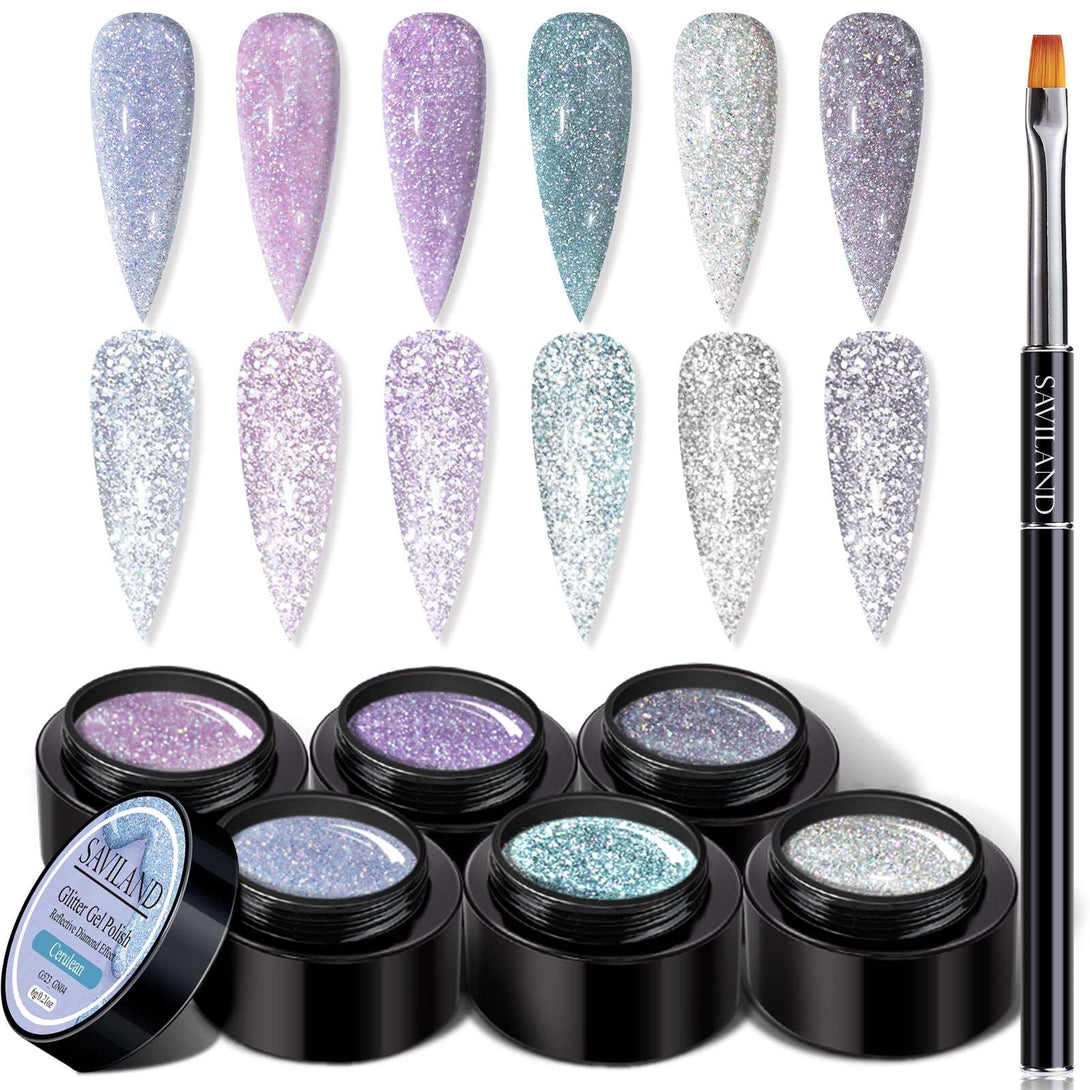 Gel Nail Polish Kit - 6 Colors Glitter Super Diamond Reflective