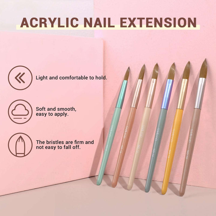 6PCS Acrylic Nail Brush Set Size 8/10/12/14/16/18
