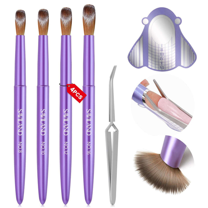 Matte Purple Acrylic Nail Brushes -  4pcs  Size 8/10/12/16