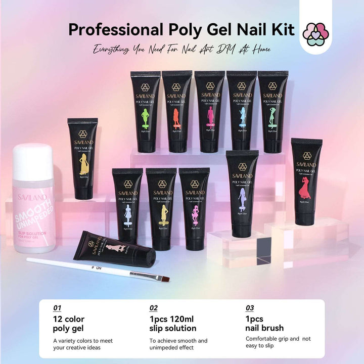 Poly Gel Nail Kit -12 Colors Jelly Translucent Poly Nail Extension Gel Kit