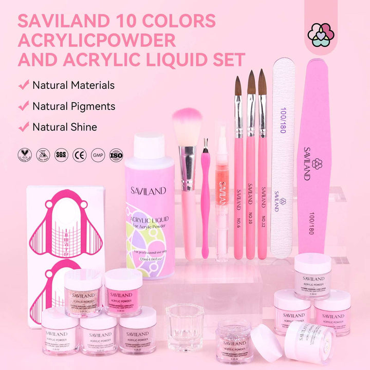 Acrylic Nail Kit - 10 Colors Acrylic Powder and Liquid Set With Nail Tools Kit and Acrylic Nail Brushes