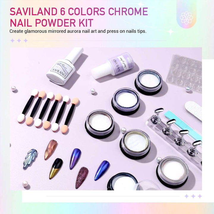 Chrome Nail Powder Kit - 6 Colors Aurora Mirror Effect