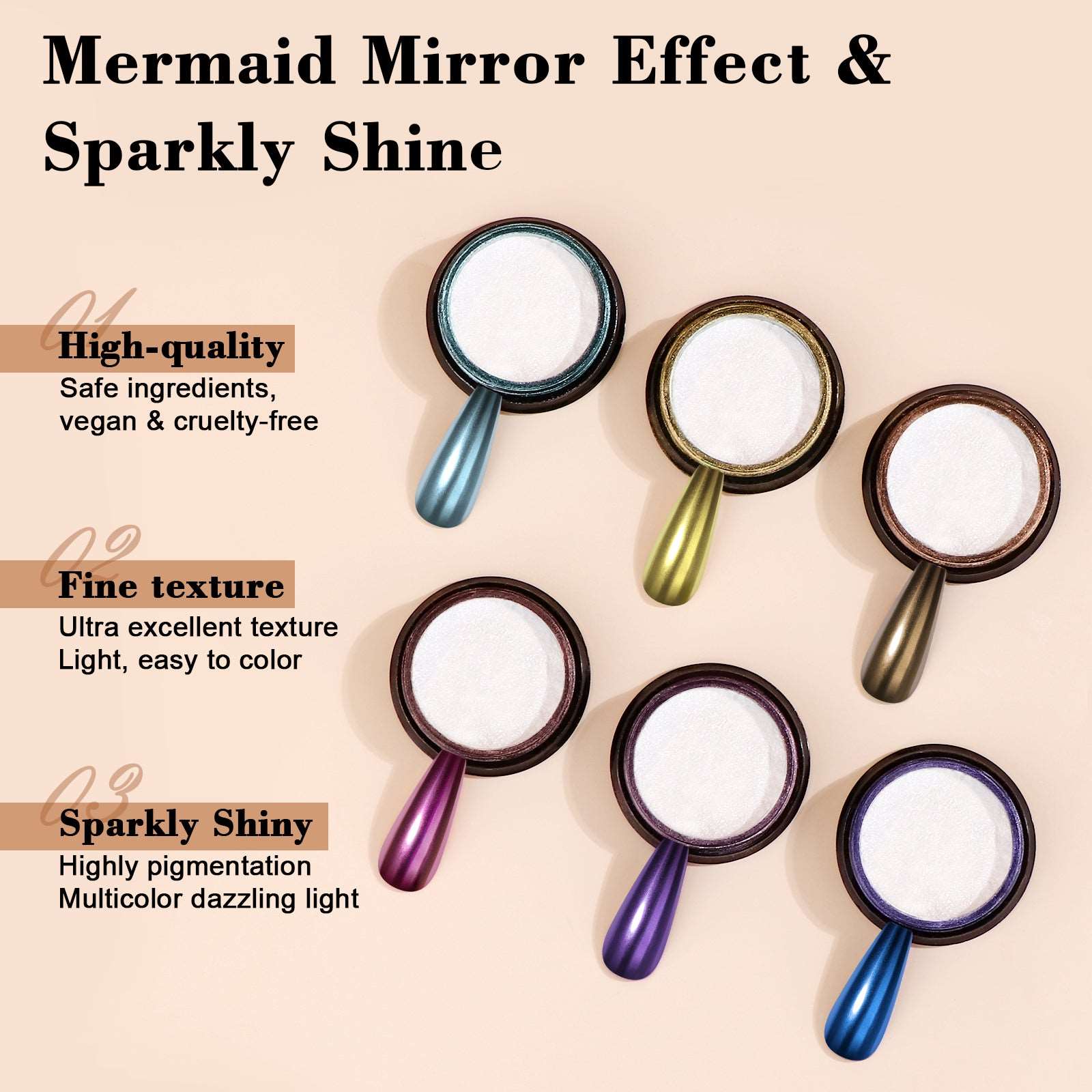 6 Colors Holographic Chrome Nail Powder - Aurora Mirror Effect