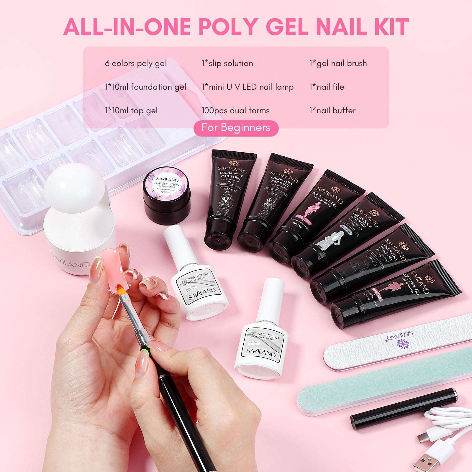 Gellen Poly Nail Gel Kit - Nail Gel Extension Kit with Base Coat Top Coat  and Dual Forms, Poly Gel Nail Kit for Beginner DIY Nail Art at Home - 6  Colors