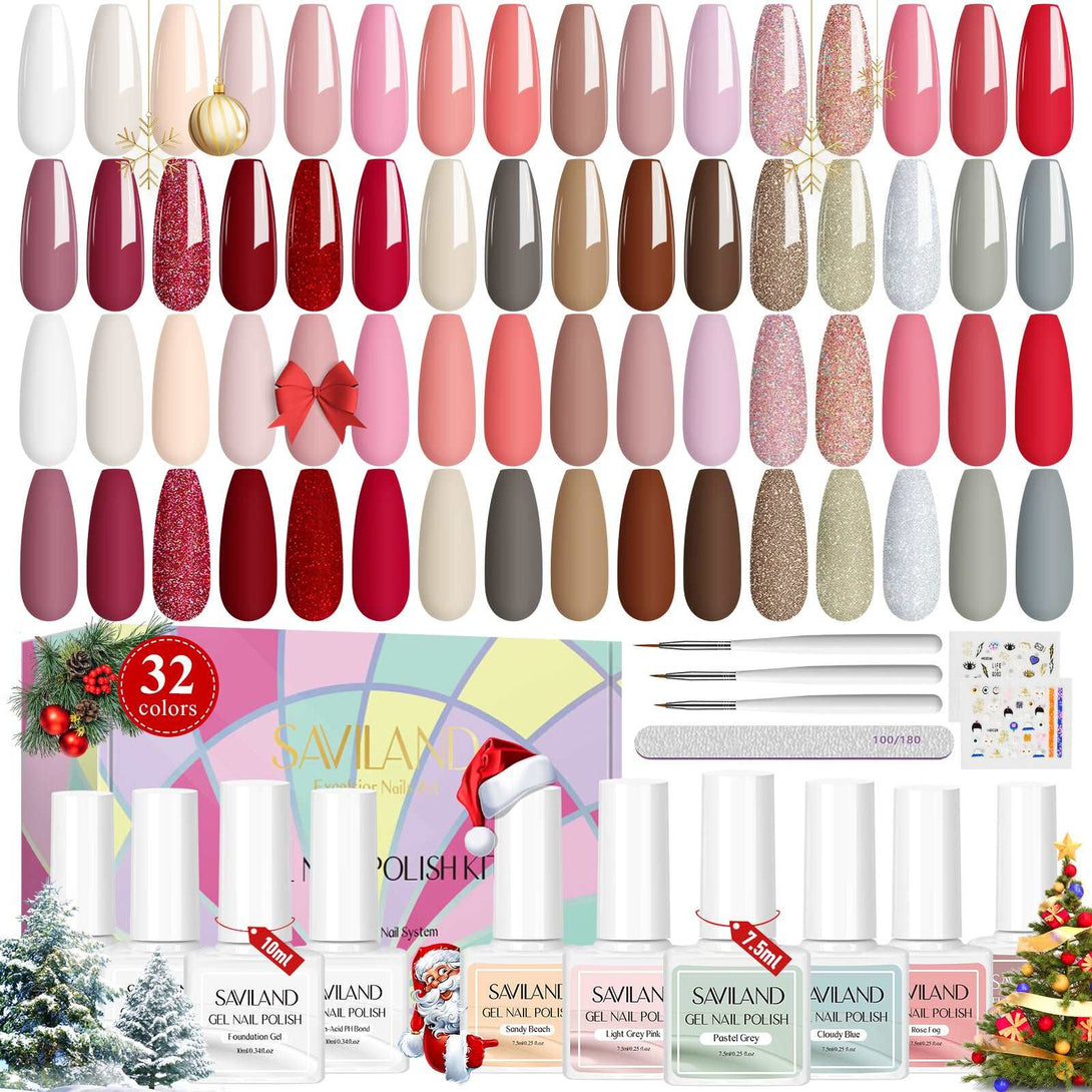 [US ONLY]42PCS - 32 Fall Colors Red Glitter Gel Polish Set