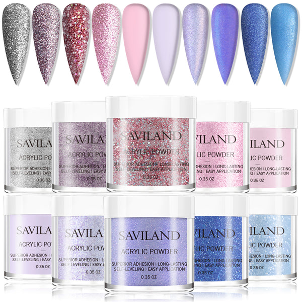 [US ONLY]Mixed Glitter Acrylic Powder Set - 10 Colors