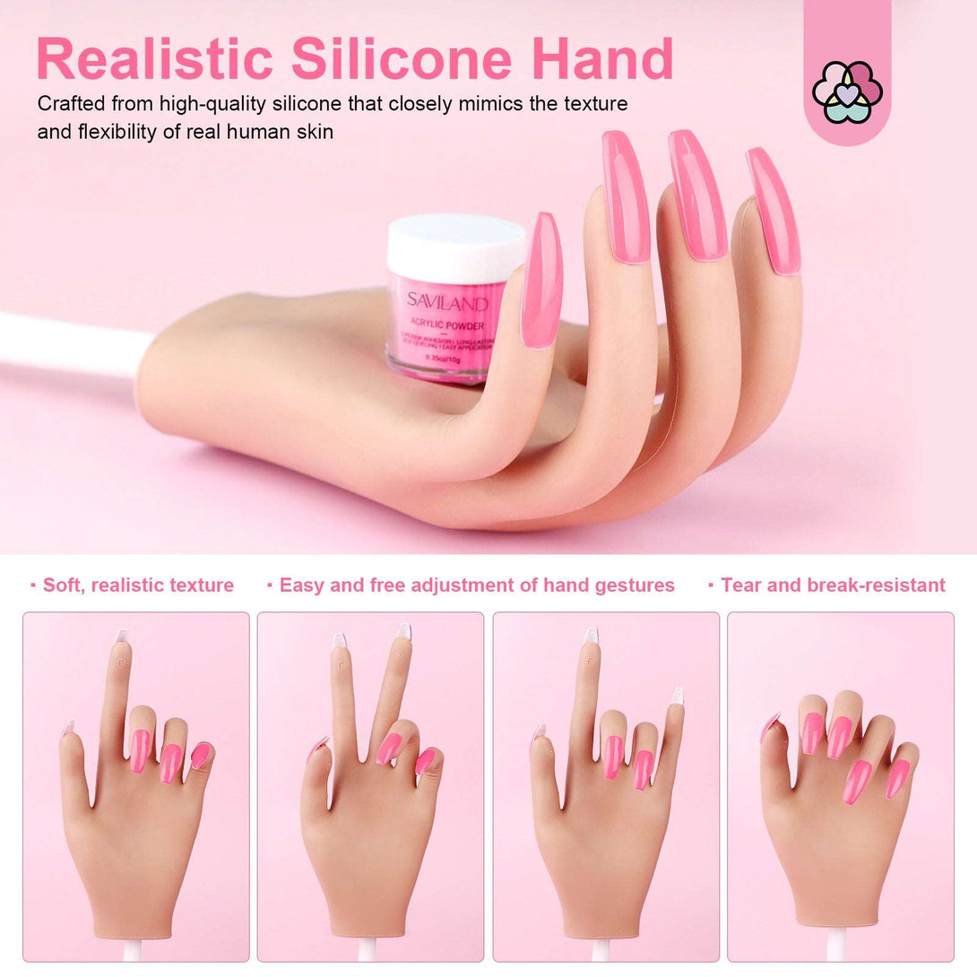 Silicone Practice Hand for Acrylic Nails, Upgraded Flexible Moveable Fake Hands
