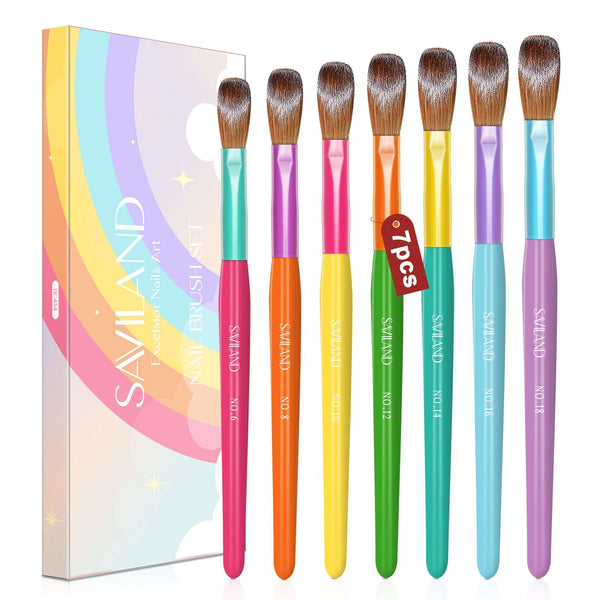 7PCS Rainbow Colorful Acrylic Nail Brush Set - Size 6/8/10/12/14/16/18