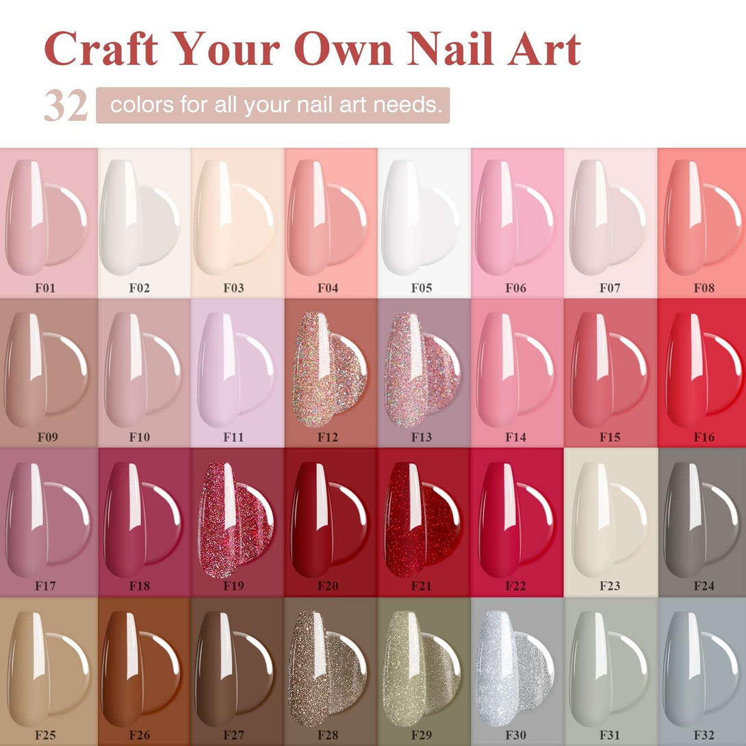 [US ONLY]42PCS - 32 Fall Colors Red Glitter Gel Polish Set