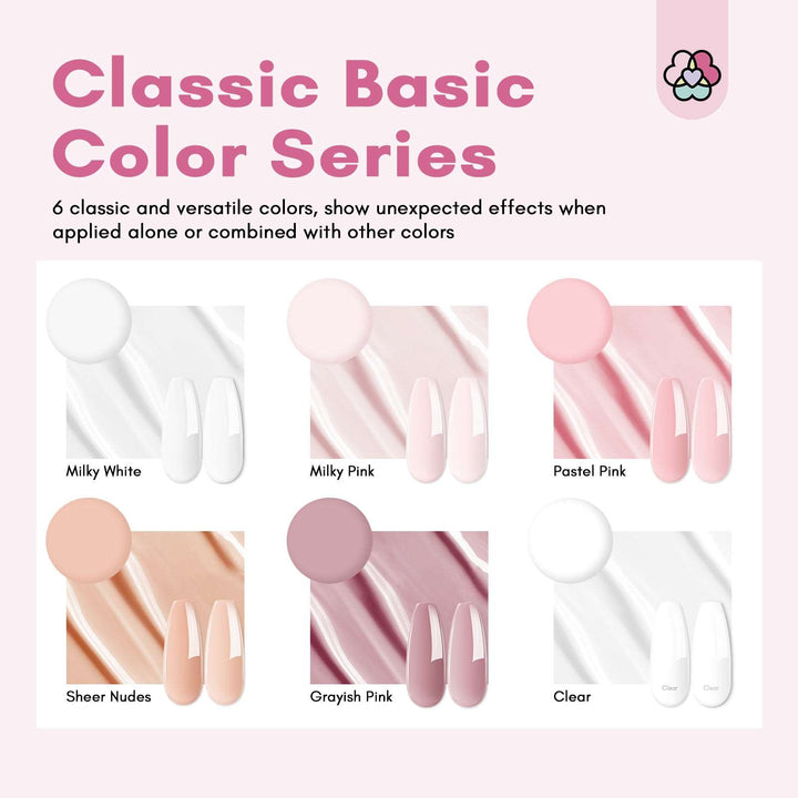 5-in-1 6 Colors Builder Nail Gel Set - Clear Milky Pink Nudes