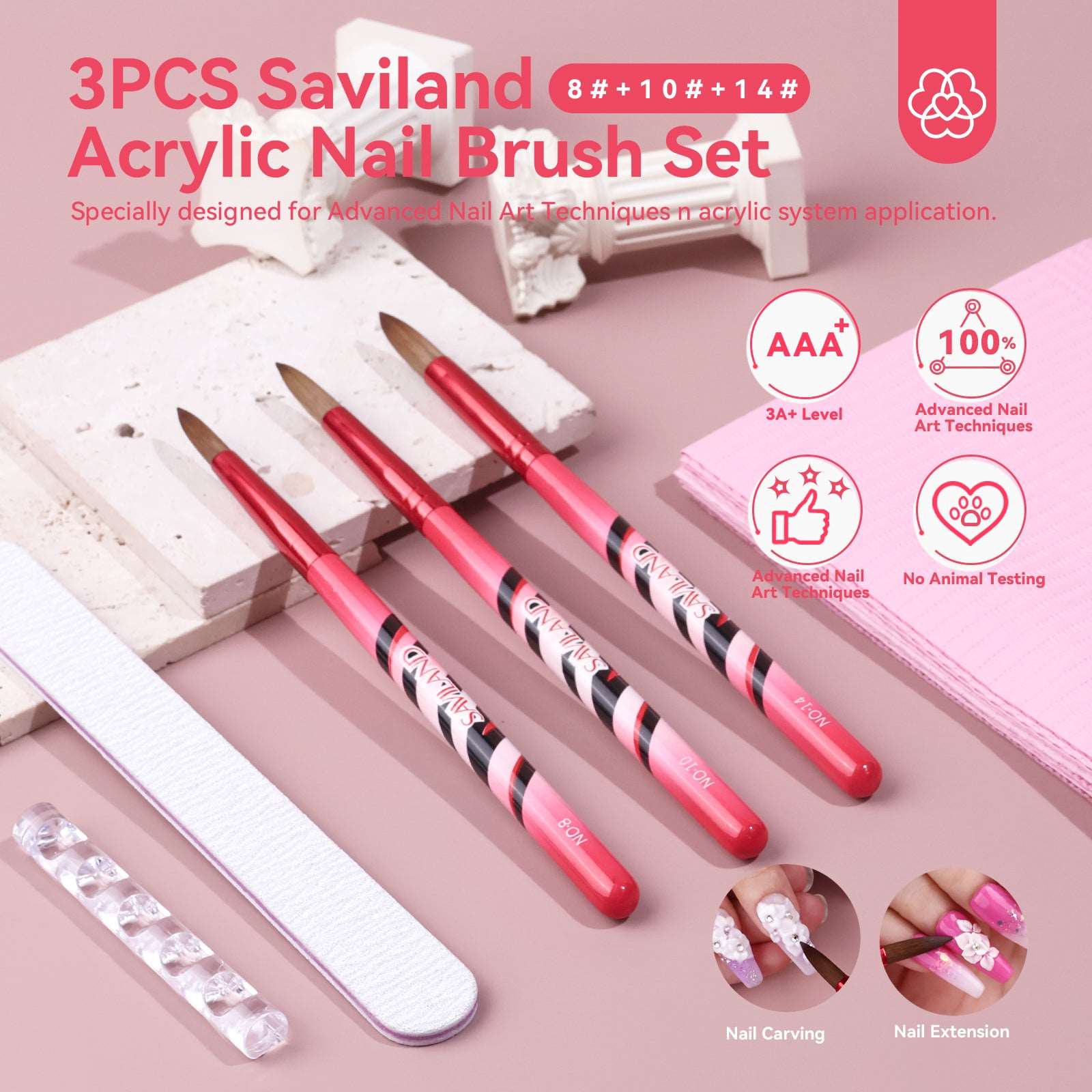 Acrylic Nail Brush Set - 3Pcs Acrylic Brushes for Nails