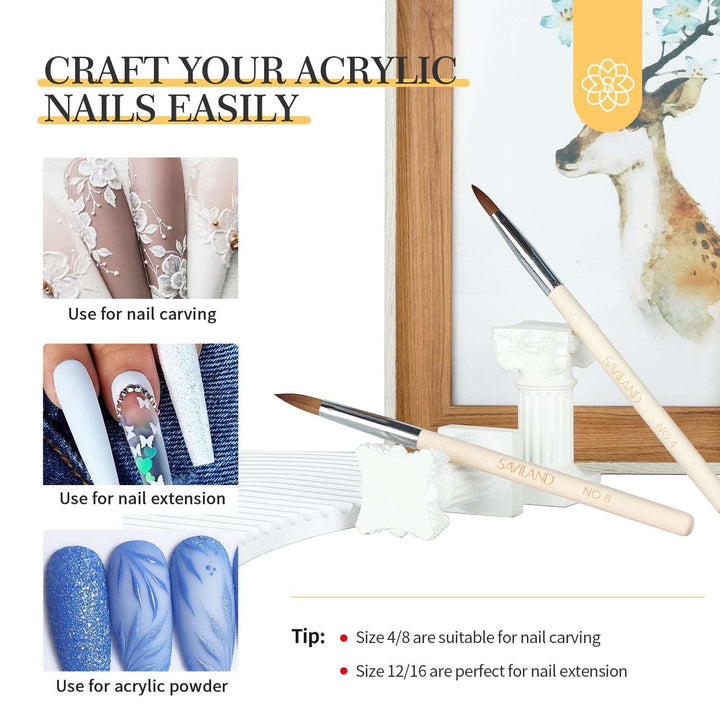 4pcs Acrylic Nail Brush Set Size 4/8/12/16