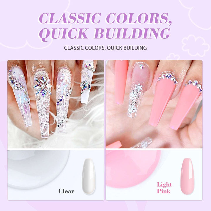 2pcs 3.5oz Clear & Light Pink Hard Gel | Builder Nail Gel Kit