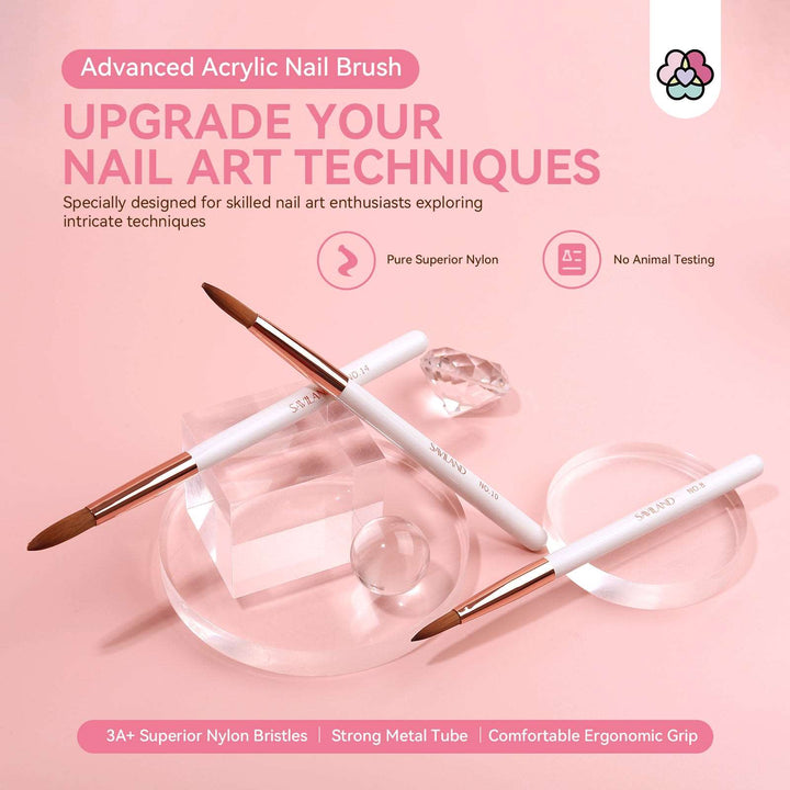 3PCS Acrylic Nail Brush Set with Size 8/10/14 Acrylic Brushes