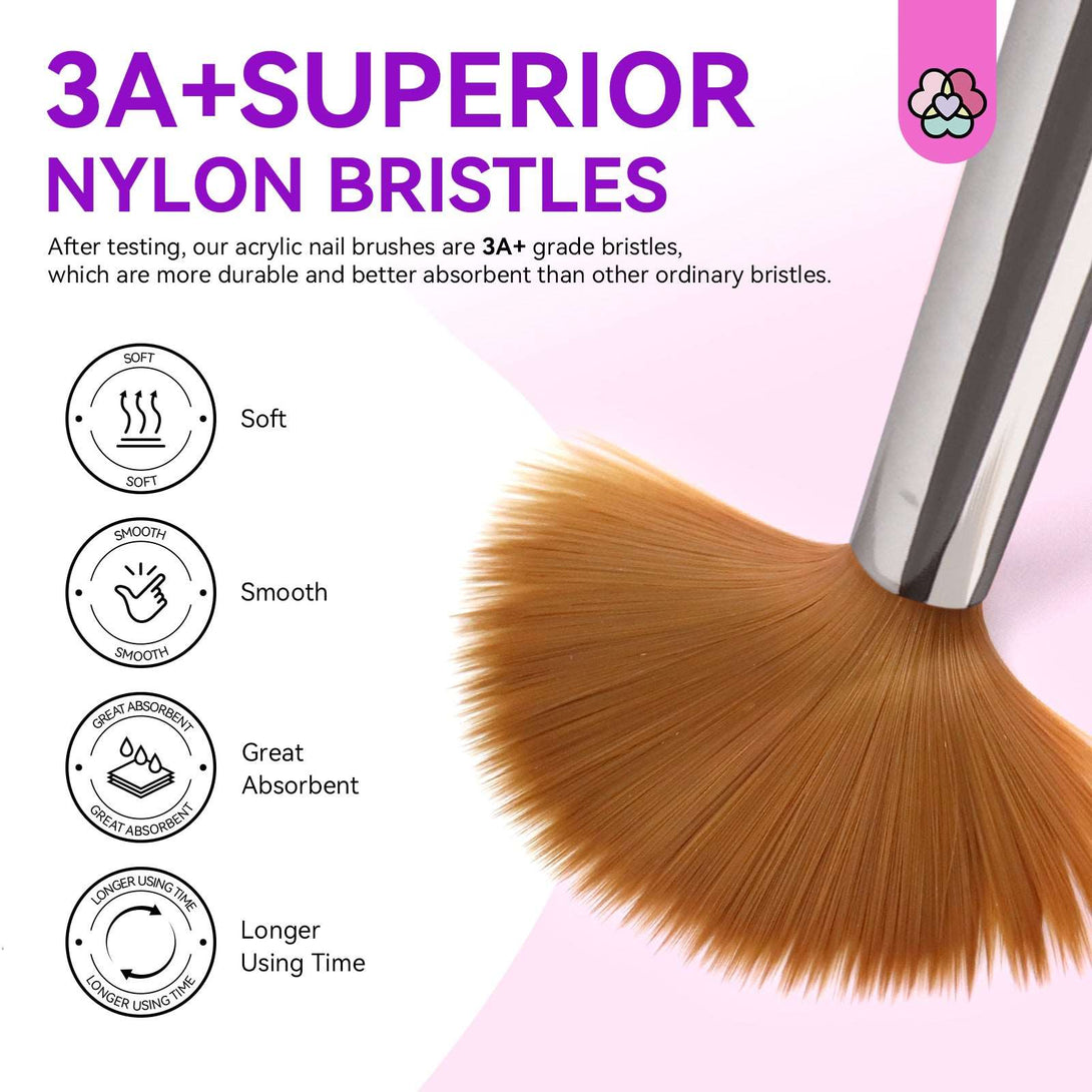 3PCS Acrylic Nail Brush Set - Size 8/10/14 Kolinsky Acrylic Nail Brushes