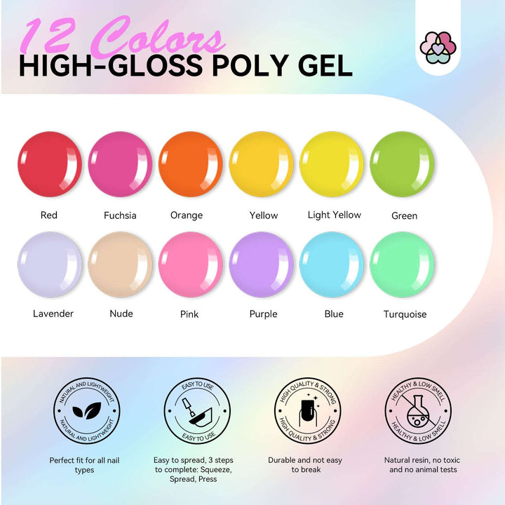 Poly Gel Nail Kit -12 Colors Jelly Translucent Poly Nail Extension Gel Kit