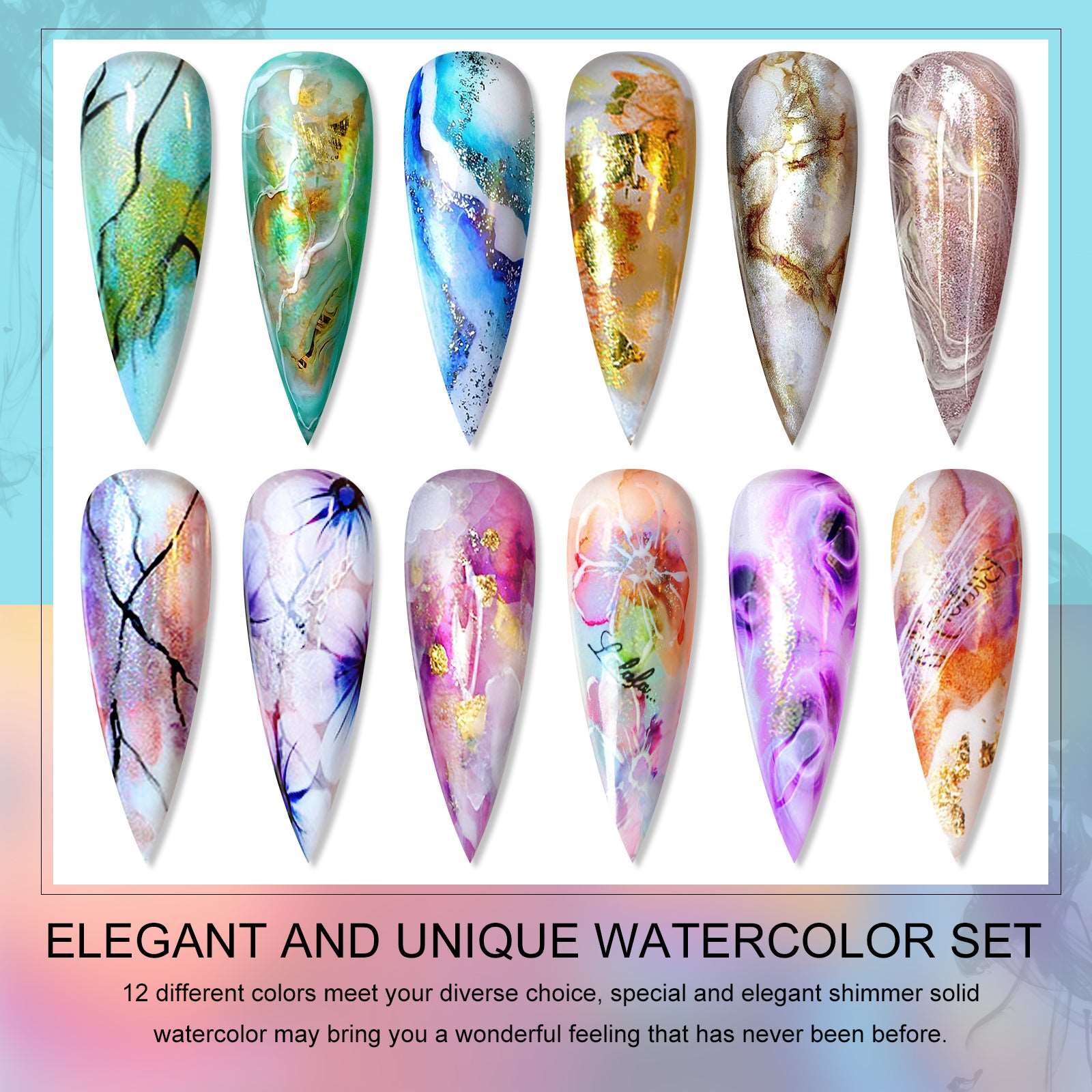 12 Colors Nail Watercolor Paint Set For Nail Art Design