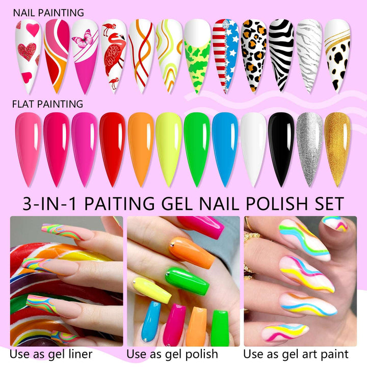 [US ONLY]12 Colors Gel Paint Set | Gel Liner Nail Art Polish Set