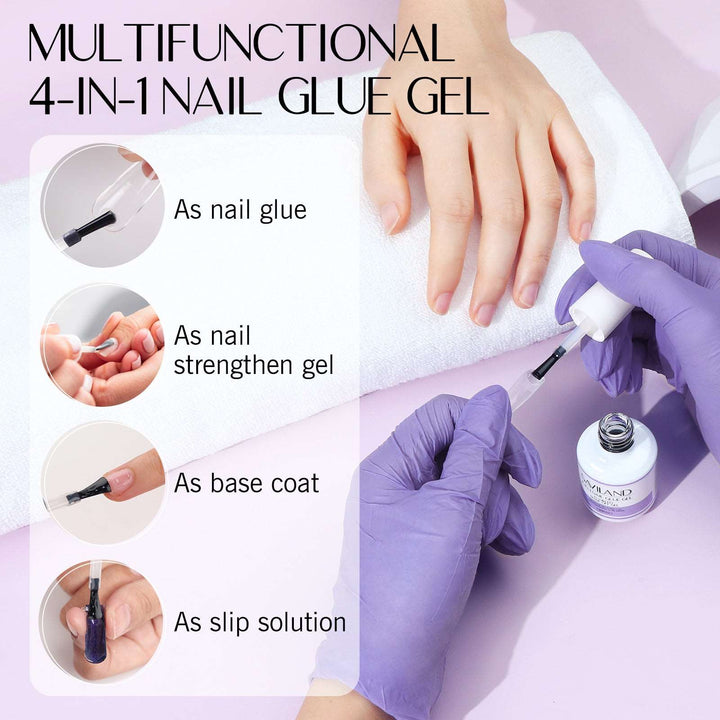 4-in-1 Nail Glue Gel for Press on Nails & Fake Nails, Base Strengthen Gel, Slip Solution