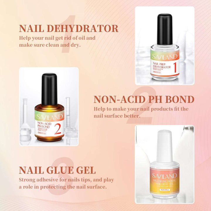 Gel Nail Glue with Nail Dehydrator and Non-acid PH Bond Nail Tools Gel Nail Kit