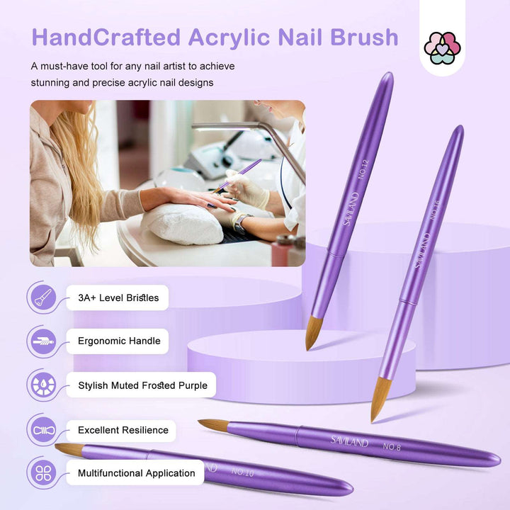 Matte Purple Acrylic Nail Brushes -  4pcs  Size 8/10/12/16