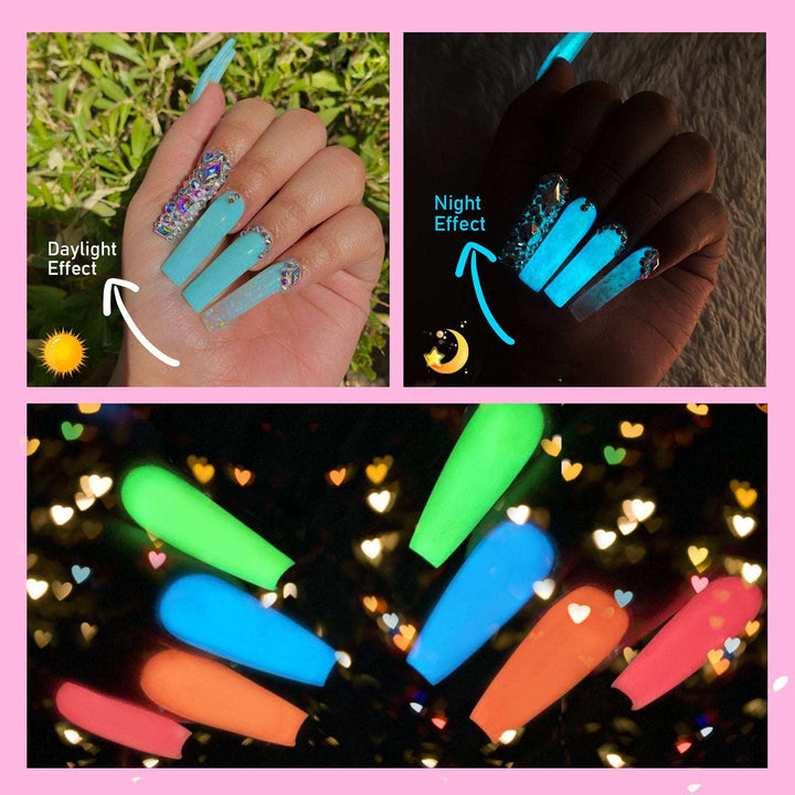 12 Jars (12Colors Nail Powder ) Colored GLOW IN THE DARK Acrylic & dipping  powder for nails Glow-In-The-Dark Acrylic Powder