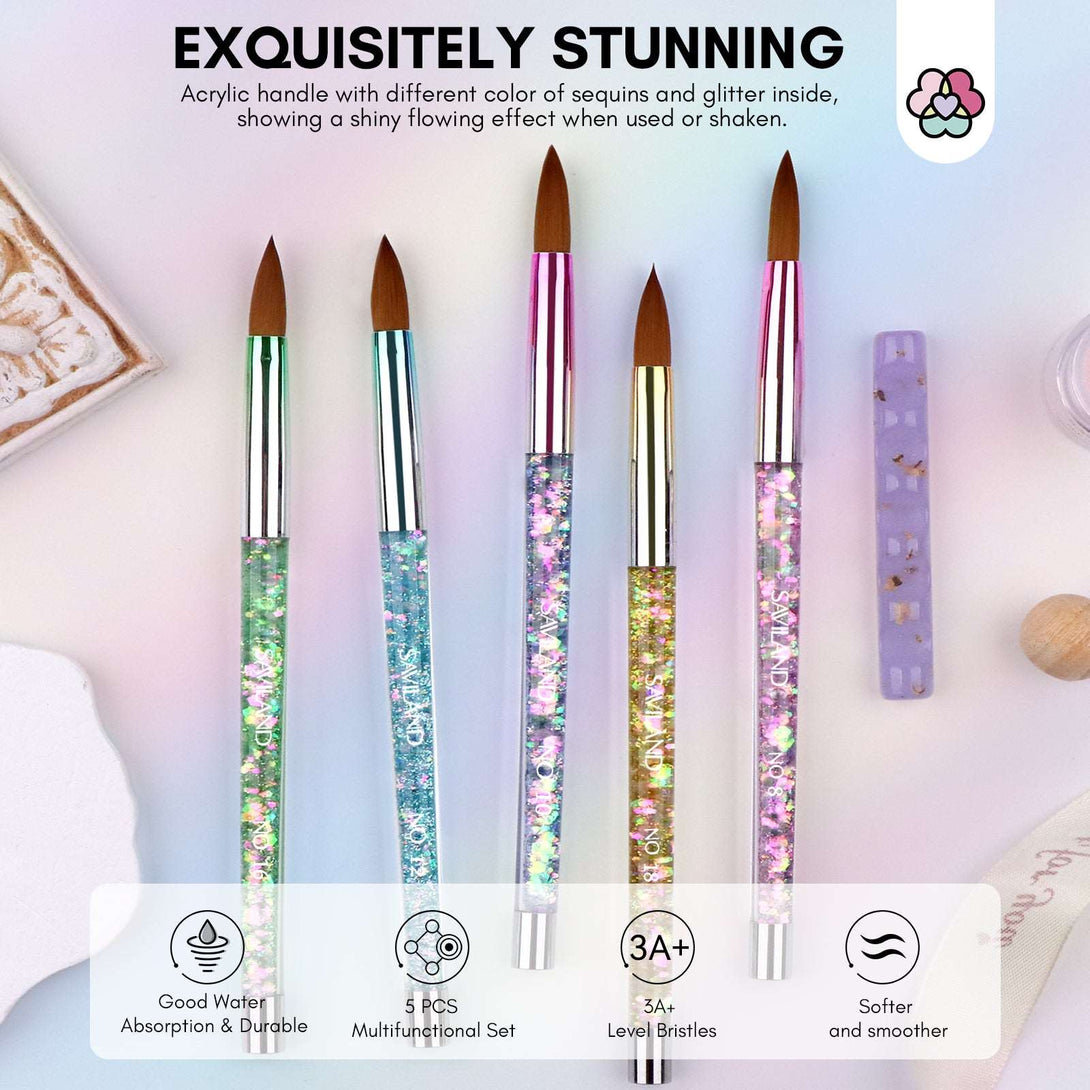 3pcs Acrylic Nail Brush Set, Size 8/10/14 Kolinsky Acrylic Nail Brushes