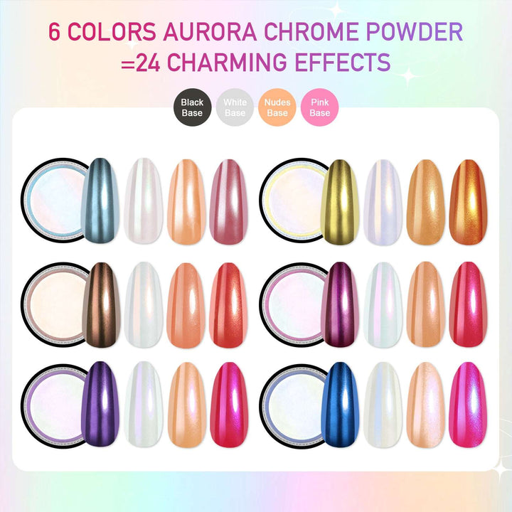 Chrome Nail Powder Kit - 6 Colors Aurora Mirror Effect