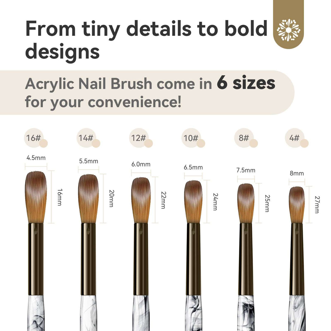 Acrylic Nail Brush Set- 6PCS Size 4/8/10/12/14/16