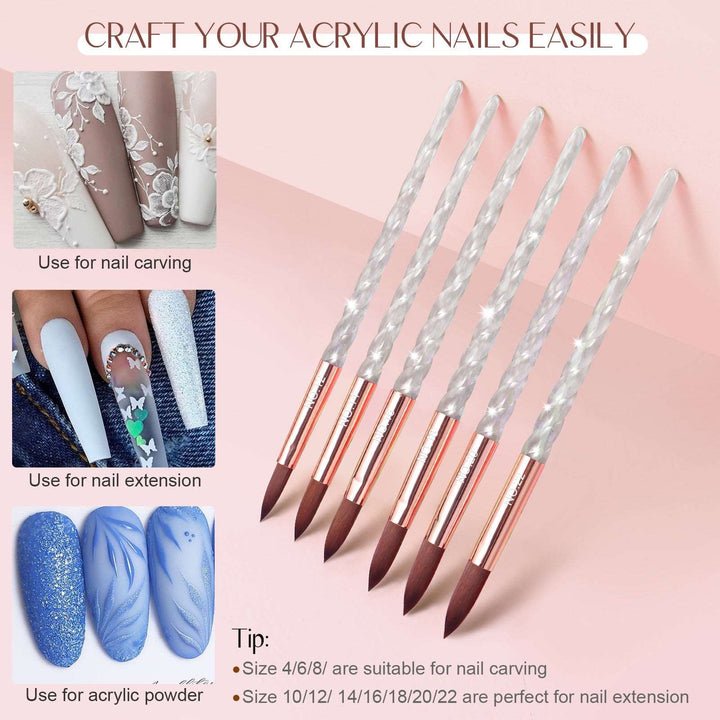 10pcs Acrylic Nail Brush Set Size 4/6/8/10/12/14/16/20/22