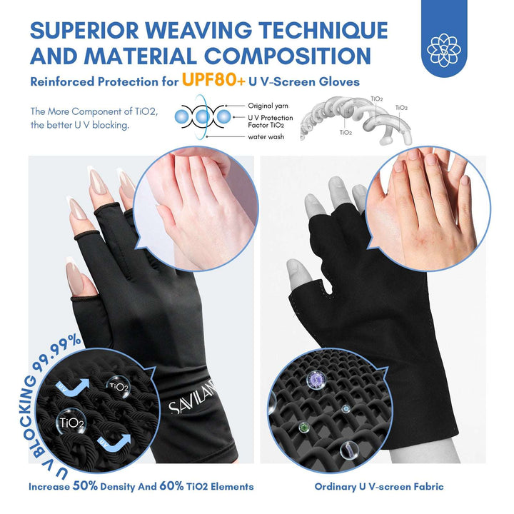 Multi-colors U V Protection Gloves for Nails - Black UPF80+ High-tech Machine-washable