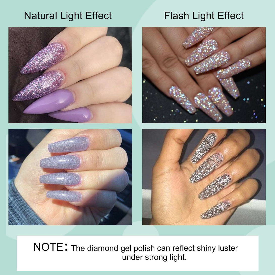 Gel Nail Polish Kit - 6 Colors Glitter Super Diamond Reflective