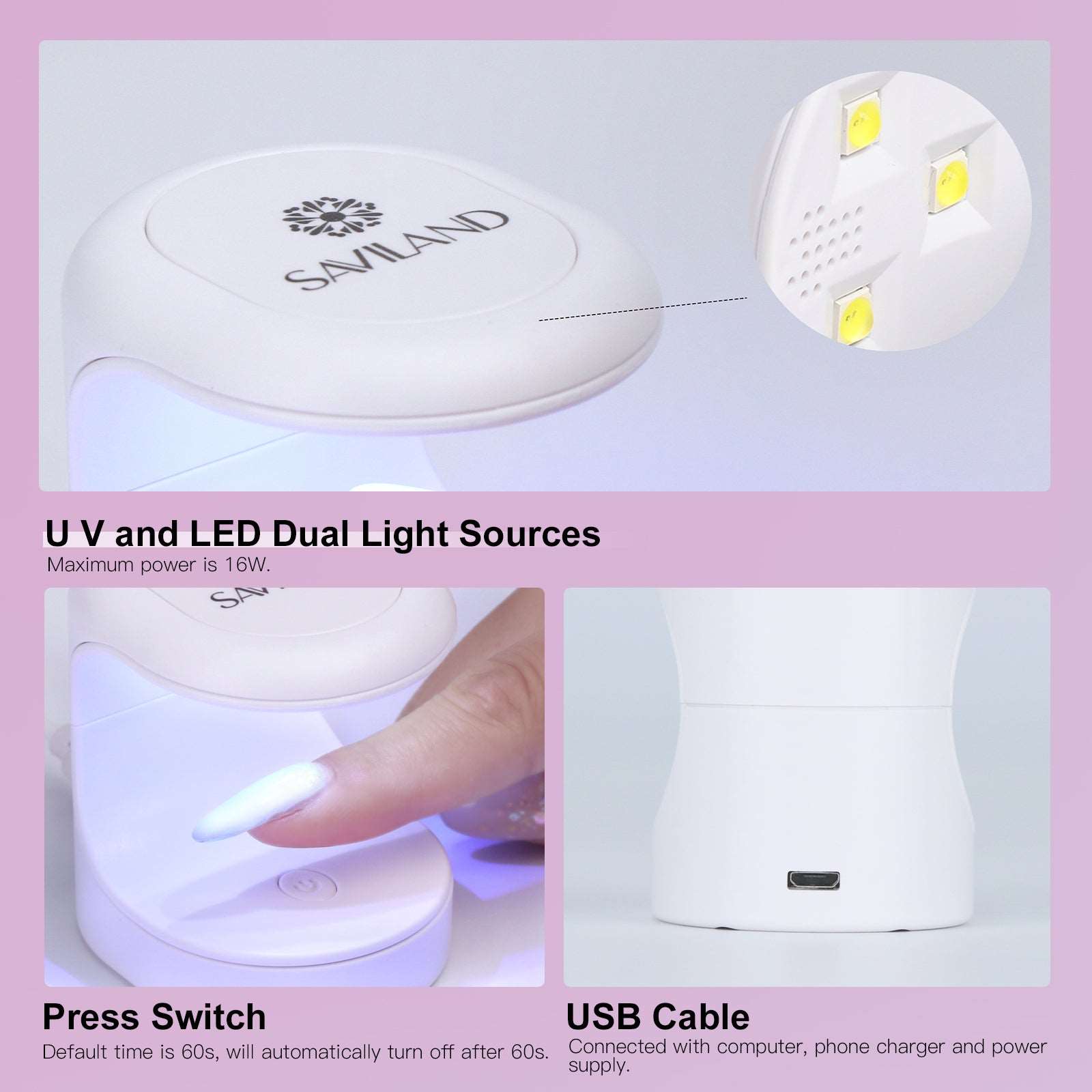 Mini Nail Lamp - 16W U V/LED Nail Dryer U V Light
