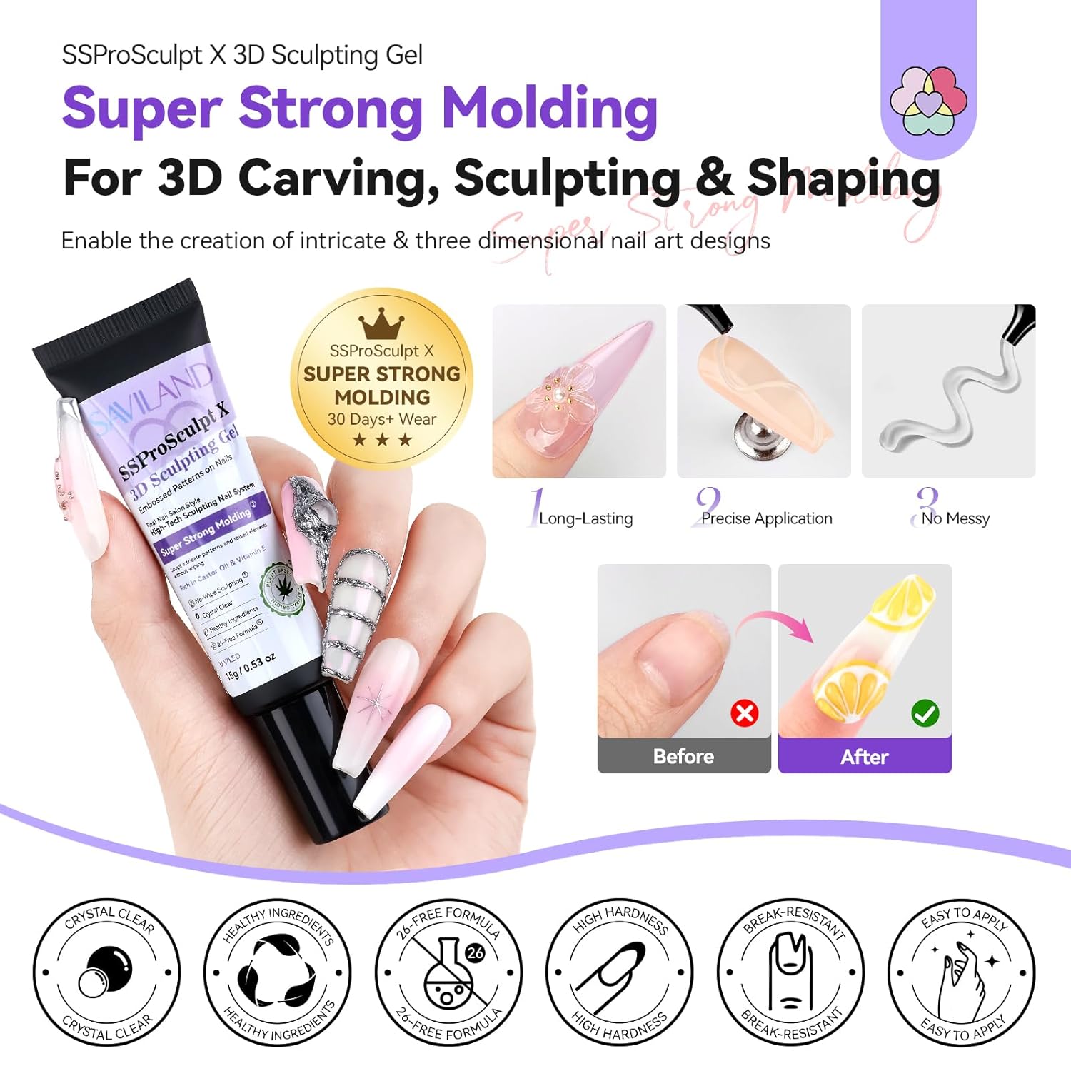 SSProSculpt X 2PCS Clear 3D Nail Gel Set - Saviland