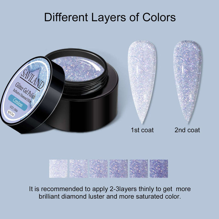 Gel Nail Polish Kit - 6 Colors Glitter Super Diamond Reflective